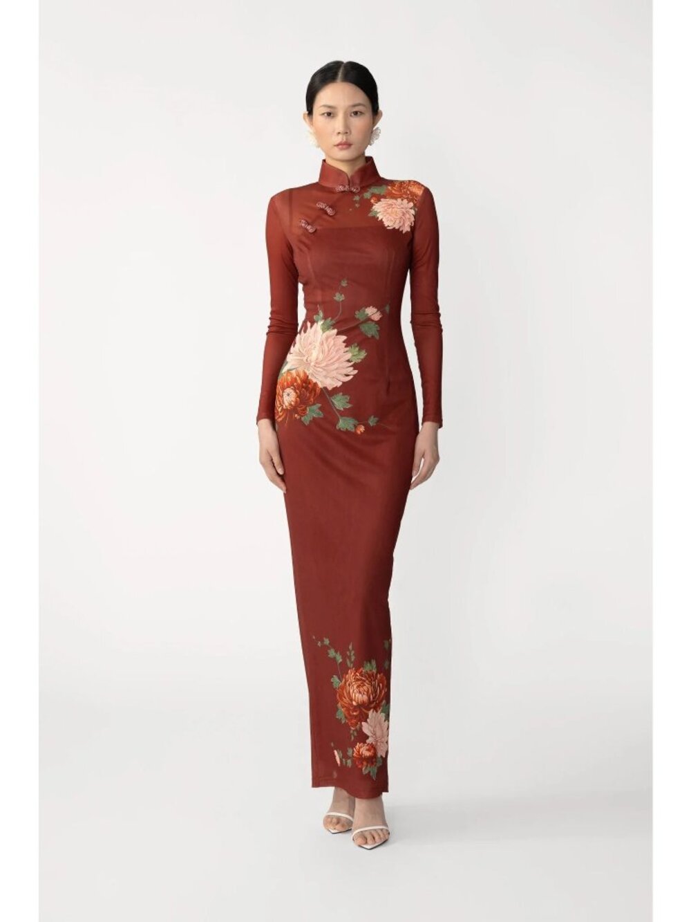 NWT Sau Lee Kaia Printed Mesh Maxi Dress Auburn Size 14